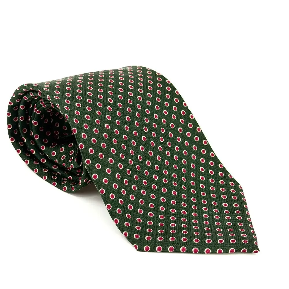 Vintage 90s Polo Ralph Lauren Green Magenta Silk Polka Dot Necktie